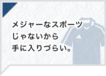 メジャーなスポーツじゃないから手に入りづらい。